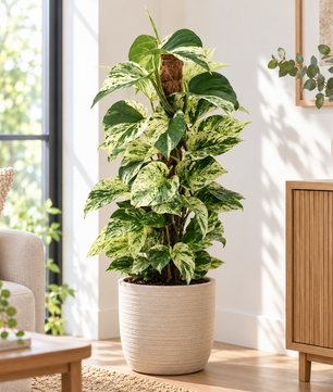 50 - 60cm Epipremnum Snow Leopard Pothos on Mosspole 17cm Pot House Plant